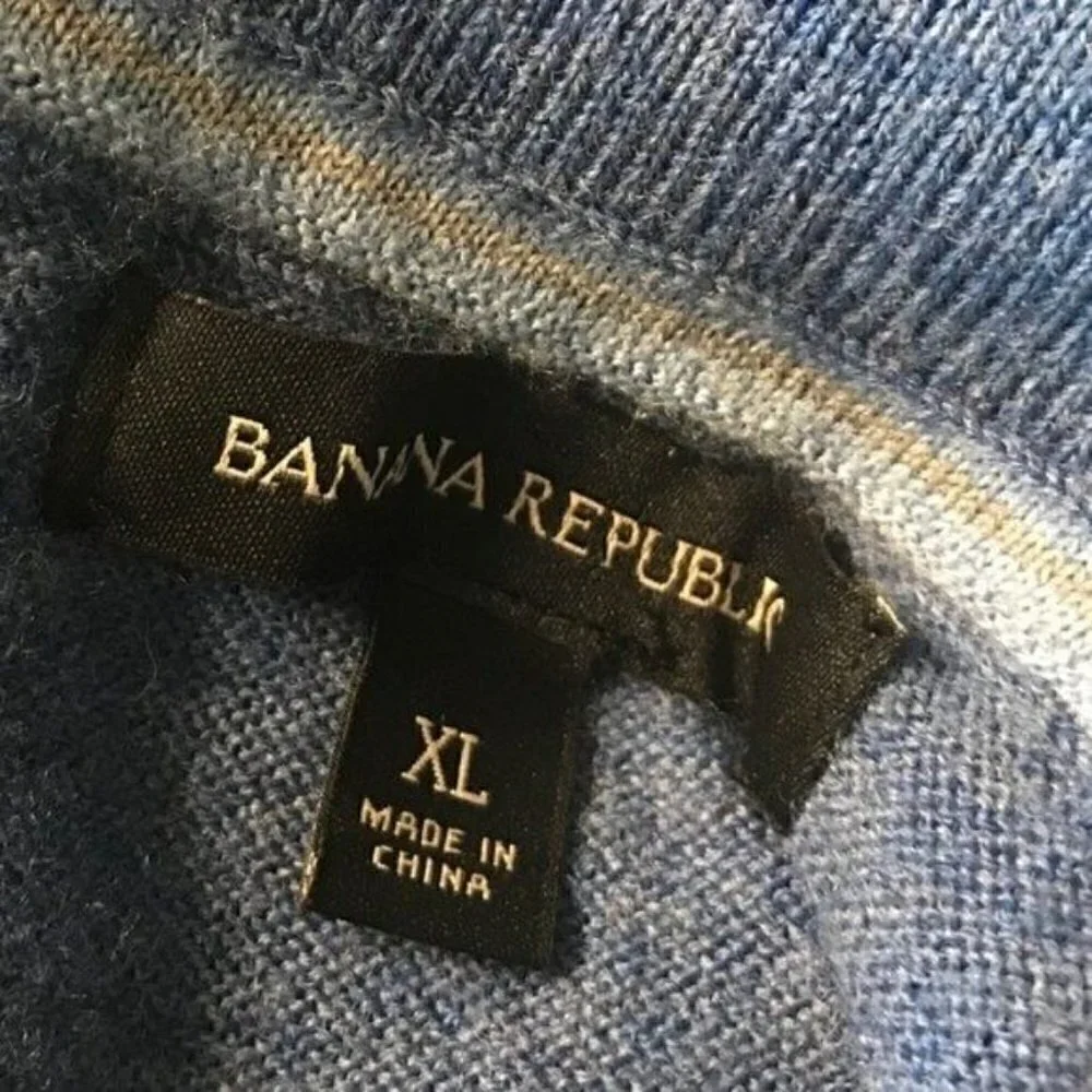Banana Republic Blue Wool Blend 1/4 Zip Sweater XL
